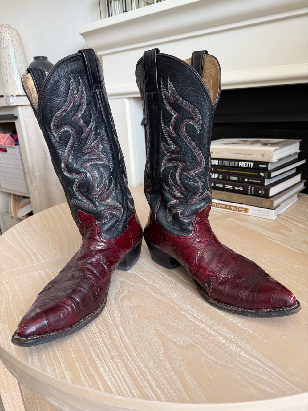 Nocona|Men's Western leather cowboy boots Black & Burgundy,textured•••size 11.5 - Picture 6 of 16